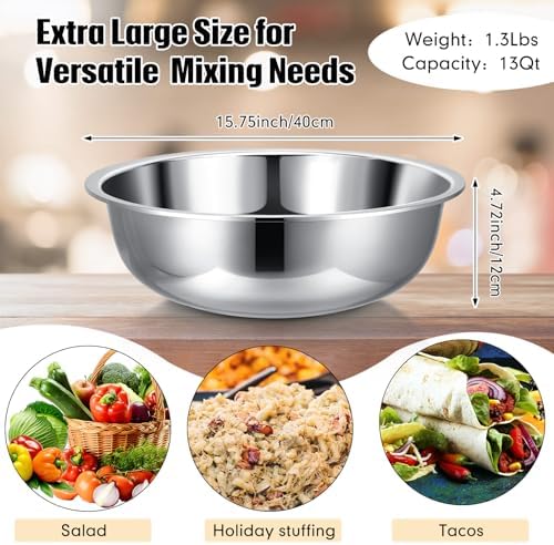 Nuogo 4 Pcs Stainless Steel Mixing Bowls Large for Salad, 16 Inch 13 Qt
