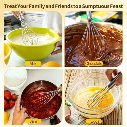 Ninsula 3 Pack Stainless Steel Whisk, 8" 10" 12" Thicken Heavy Duty Whisk Set, Food Grade Kitchen Wire Whisks for Cooking, Whisking, Blending, Stirring