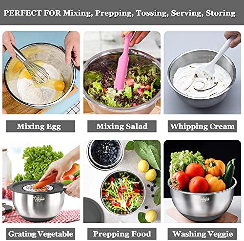 Wildone Mixing Bowls with Airtight Lids, Stainless Steel Mixing Bowls Set