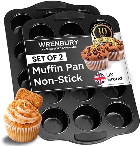Wrenbury Set of 2 Deep Muffin Pan 12 Cup - Nonstick Cupcake Tin 1.4in Wells