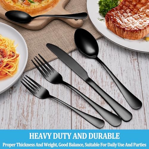 16 Piece Black Dinner Forks Set, Food-Grade Stainless Steel Silverware Forks, Cutlery Fork, Metal Fork for Home, Kitchen or Restaurant, Mirror Polished, Dishwasher Safe - 8 Inch