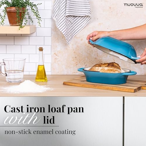 Dutch Oven For Sourdough Bread Baking – Enamelled Cast Iron Bread Loaf Pot – Oven Safe Non Stick Bread Pot – Rectangular,Light Blue, 24cm x 16cm – by Nuovva