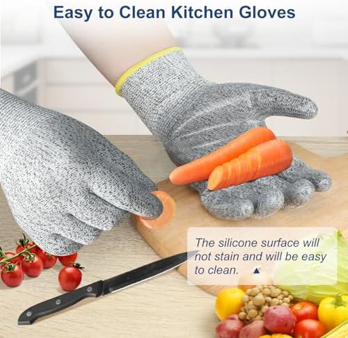Dowellife Level 5 Cut Resistant Gloves with Silicone Coating Food Grade