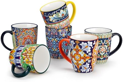 vancasso SIMI 12 oz Coffee Mugs Set of 6, Ceramic Mug with Handle, Boho