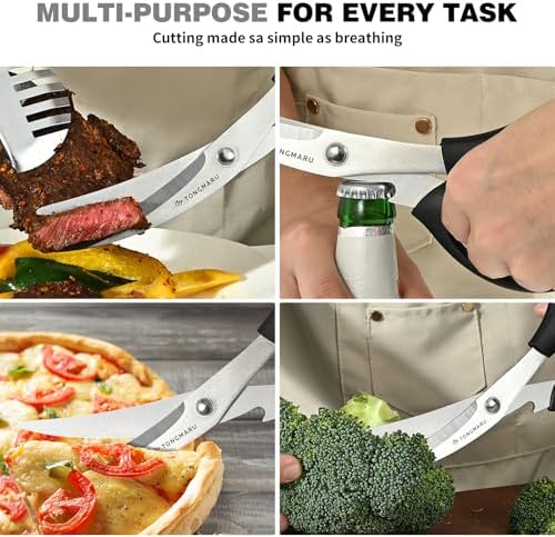 Kitchen Scissors Heavy Duty BBQ Shears, Super Sharp All Purpose Cooking Poultry Shears, Korean Barbeque Scissors with Anti-slip Handle, Serrated Blades with Bottle Opener function