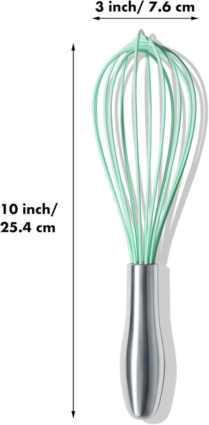 10-Inch Teal Silicone Whisk, Heat Resistant 480°F Kitchen Whisk with Stainless Steel Ergonomic Handle, Non-Scratch for Nonstick Cookware, Dishwasher Safe, Perfect for Blending, Cooking & Beating