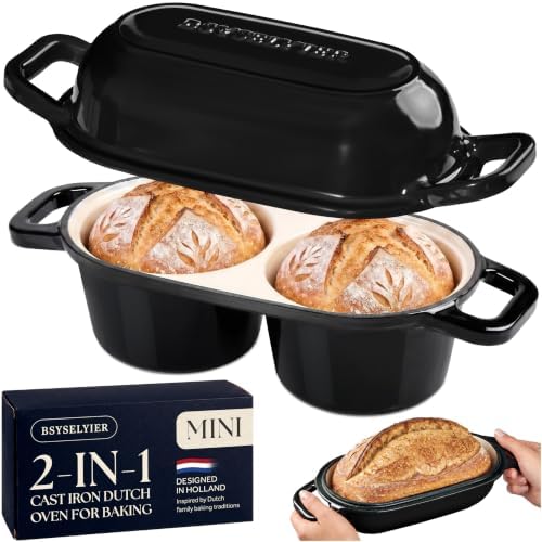 Mini Double Dutch Oven, Cast Iron Loaf Pan With Lid, Black