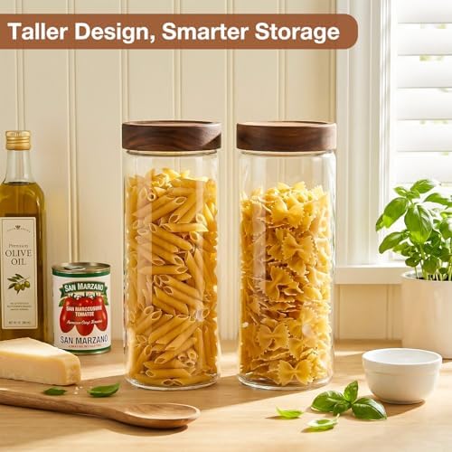 CONNOO 2-Pack 50oz Glass Storage Containers with Wood Lids