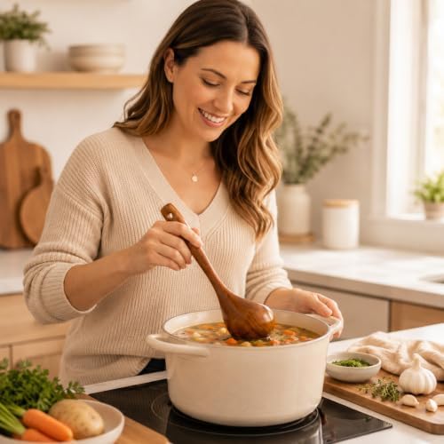 Wooden Ladle Soup Spoon Long Handle Serving Cooking 10.6inch, 1Pc