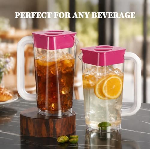 CURTA 2 Pack 2 Liters/68 oz Plastic Pitcher with Lid & Handle for Kitchen,ICED JUICE and Coffee Carafe Beverage Serveware, Acrylic Water Jug for Hot/Cold Drinks&lemonade