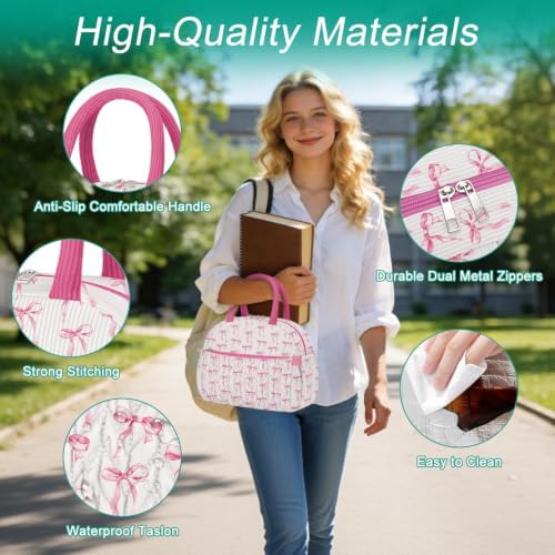 Coobiiya Cotton Quilted Lunch Bag,Cute Insulated Puffer Lunch Box for Women