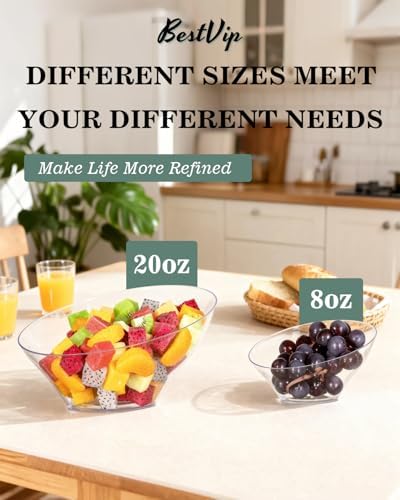 BESTVIP 20 Oz Clear Plastic Angled Serving Bowls, 12 Pack