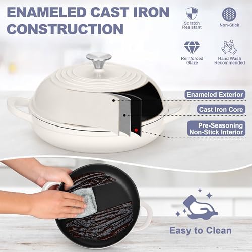 TeamFar Cast Iron Bread Dutch Oven, 6 Qt Enameled Dutch Oven Pot