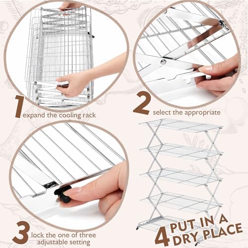 Novabright 5 Tier Collapsible Cooling Rack for Baking 16" x 10" Stainless