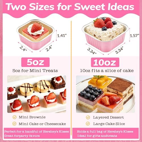NPLUX Mini Cake Pans with Lids, 50 Pack Pink 5oz for Picnic Desserts