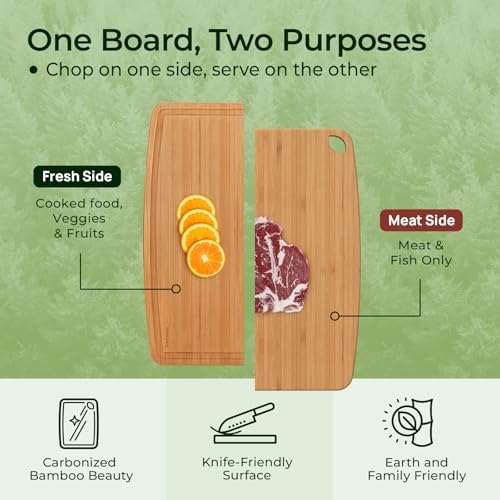 Keechee Dishwasher Safe Bamboo Cutting Boards 15.4x11.7in Heat-Resistant Chopping & Charcuterie Board with Juice Groove, Durable Lightweight Kitchen Essentials for Meat, Vegetables, Easy Clean