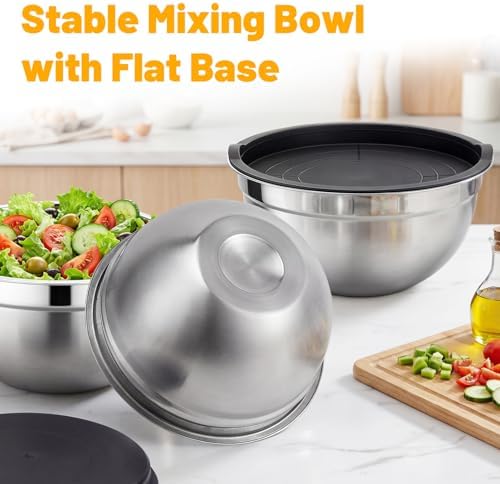 Beasea Mixing Bowls with Lids Set of 3, 2.5 QT Stainless Steel Nesting Mixing Bowls with Lids, Kitchen Metal Nesting Bowl with Lid for Baking, Food Prepping, Serving