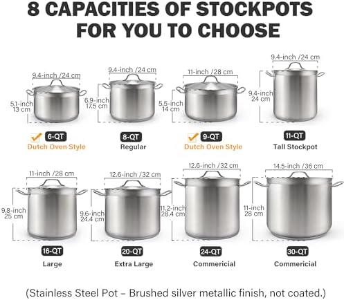 Cooks Standard Professional 6 Quart Stock Pot with Lid, Stainless Steel Dutch Oven Pot