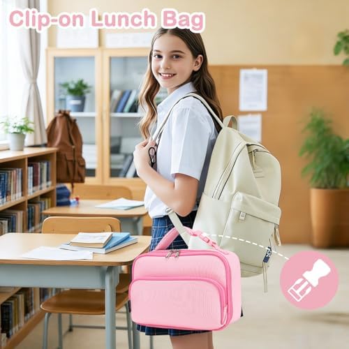 FlowFly Kids Lunch box Insulated Soft Bag Mini Cooer Back to School Thermal Meal Tote Kit for Girls, Boys,Pink