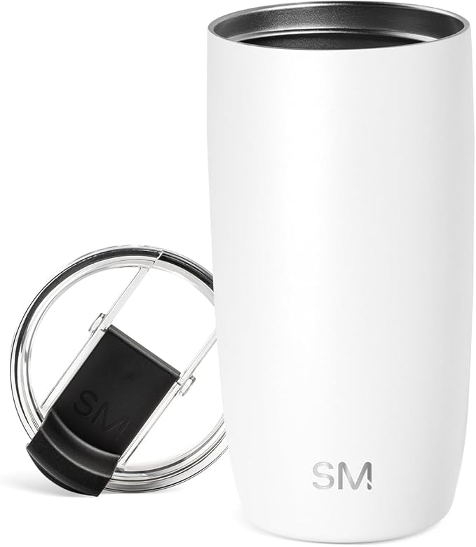 Simple Modern Voyager Tumbler with Flip Lid | Travel Coffee Mug | Insulated Stainless Steel Cold Brew Iced or Hot Coffee Cup | Gifts for Women Men Her Him | 16oz, Winter White
