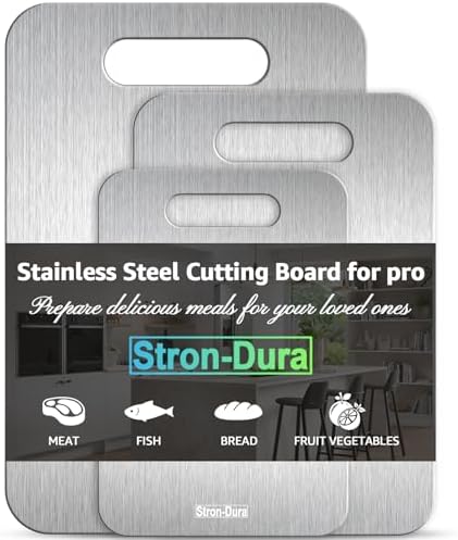 Stron-Dura Cutting Board, Stainless Steel Cutting Board, Foodgrade Cutting Boards for Kitchen, Double Side Use, Odor free, Set of 3, 15",13",11",