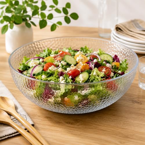 Lillian Collection Stunning Clear Plastic Round Hammered Bowl - 12" (4 Pc.) - Unique Textured Design - Perfect for Parties & Displays