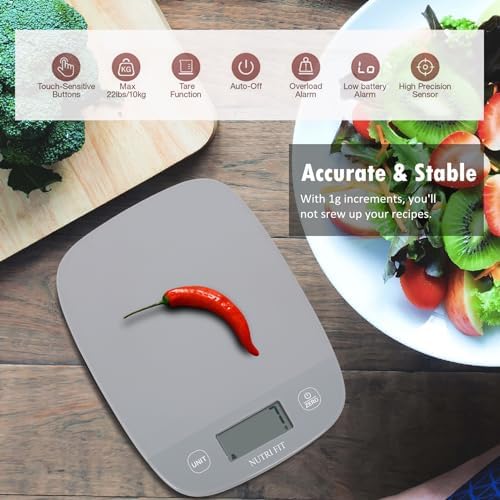 NUTRI FIT 11lb Food Scale Kitchen Scales Digital Weight Grams & Ounces Grey