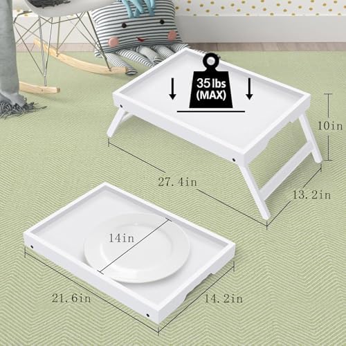 Artmeer FSC 100% Bamboo Bed Tray with Folding Legs, X-Large, White
