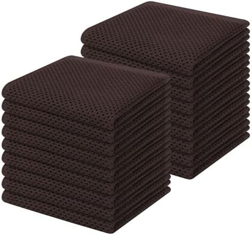 Homaxy 100% Cotton Waffle Weave Kitchen Dish Cloths 18-Pack, Dark Brown