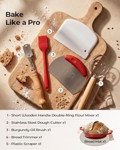 5QT Enameled Cast Iron Sourdough Bread Oven & Starter Kit, Red