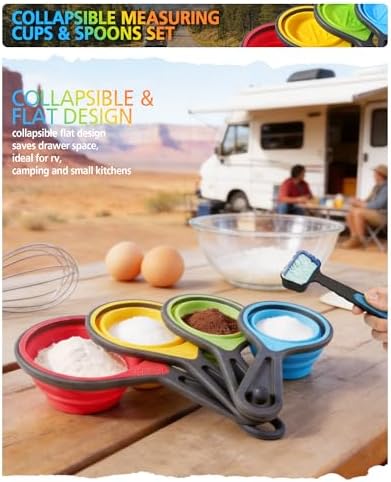 Collapsible Measuring Cups and Spoons Set with Funnel, 9-Piece, Silicone