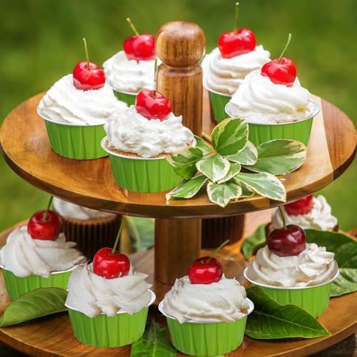 100Pcs Aluminum Cups with Lids,5oz Disposable Ramekin Baking Cups Muffin Liners Mini Pie Pans Foil Cupcake Containers for Christmas Party Wedding Party,Grass Green