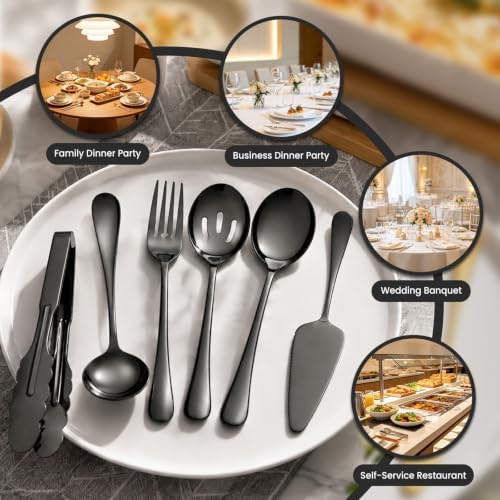 12-Piece Black Serving Utensils Set, Serving Spoons for Buffet