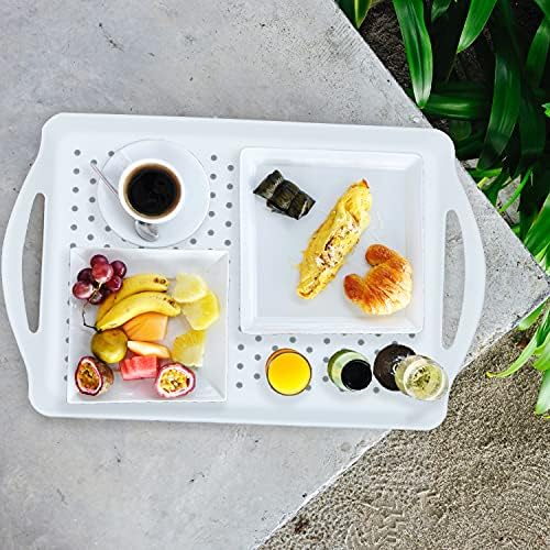 ECOIOU Non Slip Food Serving Tray with Handles, White