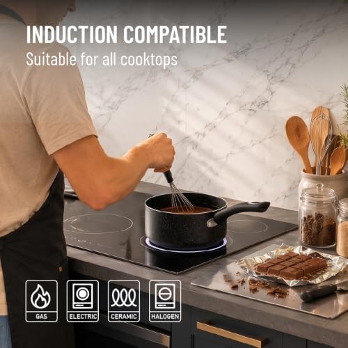 Nonstick Saucepan with Lid, Non Stick 1Qt & 2Qt & 3Qt Sauce Pan Set with Silicone Handle,Small Milk Pot with Glass Lid for Home Kitchen
