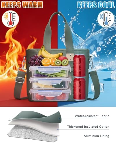 Capolo Lunch Bag for Women,Large Insulated Lunchbox Tote Reusable,L-Green