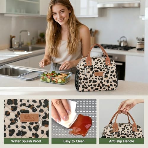 HOMESPON Insulated Lunch Bag for Women Men, Cooler Tote Box, Beige Leopard