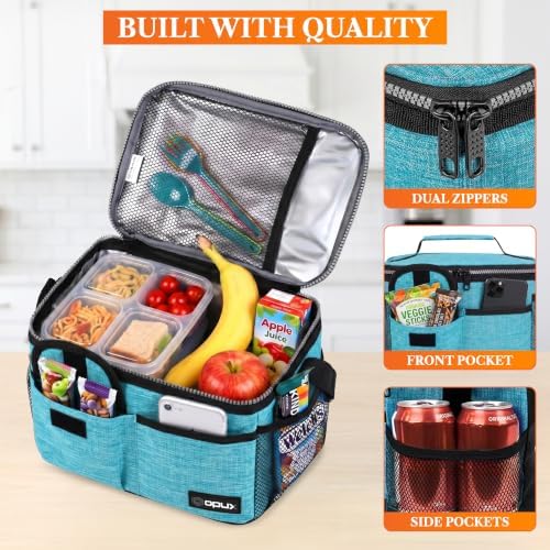opux Insulated Lunch Box Adult, 14 Can Leakproof Cooler Bag Kid, Sea Blue