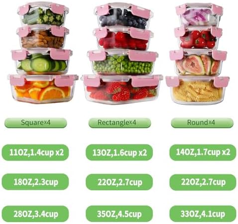 24pc Glass Food Storage Containers with Lids，Glass Meal Prep Containers