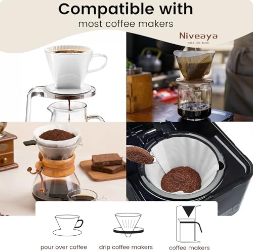 Niveaya Coffee Filters 200 Count, White Coffee Filter #4 Cone Paper, Natural Paper Coffee Filter 8-12 Cup (nature white, 04)