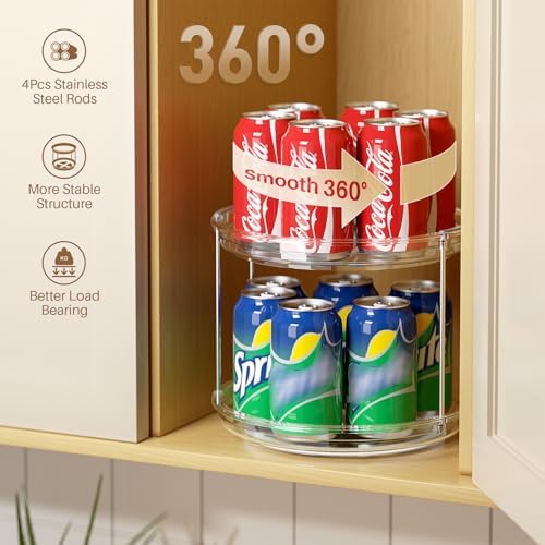 LAMU 3 Pack 2 Tier Lazy Susan Turntable Organizer 9.25'' Rotating Spice Rack Organization for Cabinet, Kitchen, Pantry, Countertop, Bathroom, Vanity, Medicine Cabinet Organizer, Clear