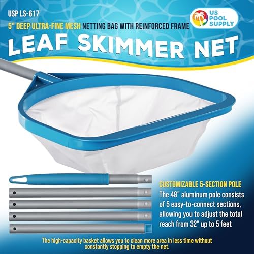U.S. Pool Supply Pool and Spa Skimmer Net with Pole, Handheld Ultra-Fine