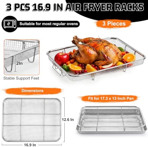 P&P CHEF 16.9 Inch Air Fryer Basket for Oven, Air Fryer Rack, 3 Pieces