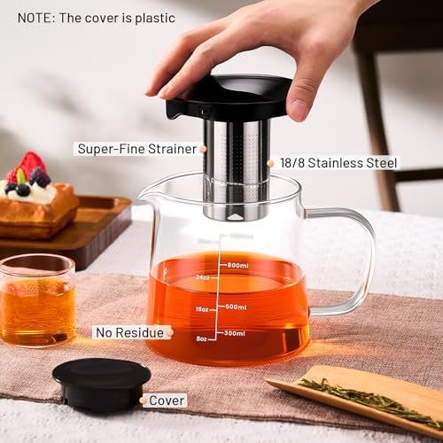 PARACITY Tea Pot with Infuser, Clear Stovetop Glass Tea Kettle with Scale