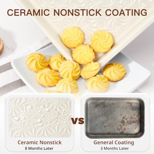 HONGBAKE Ceramic Coated Baking Sheet Pan Set of 3 with Floral Texture