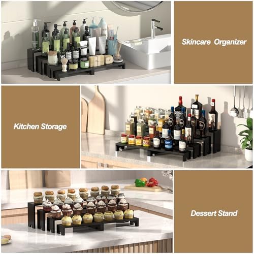 4 Set Black Wooden Tiered Riser Display Stands for Vendor Events,Stackable Wood Cupcake Stand,Farmhouse Decor Wood Dessert Table Display Set,Vendor Booth Display Items,Food Display Risers for Party