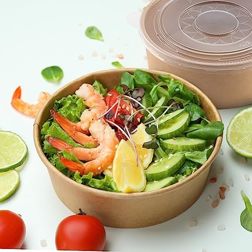36 oz 50 Sets Large Kraft Paper Bowls with Lids, Paper Salad Bowls