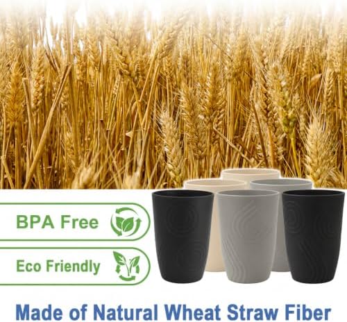 Wheat Straw Cups 16 oz, Plastic Cups Reusable - Blackbeige