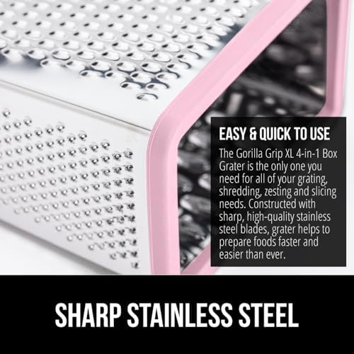 GORILLA GRIP® XL 4-Sided Stainless Steel BPA-Free Cheese Grater, Pink