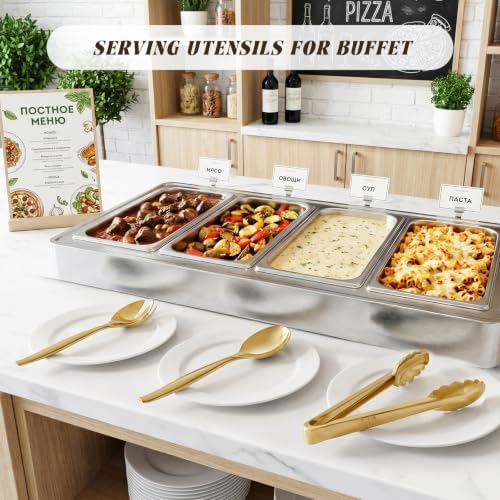 Mwellewm Gold Plastic Serving Utensils Set,Disposable Tong Serving Spoons